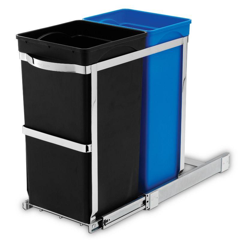simplehuman 35L Under Counter Pull Out Trash Can Dual Bucket Recycling Garbage Can with Heavy Duty Frame