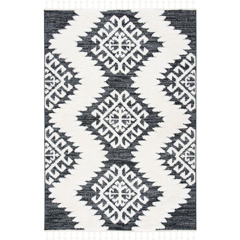 Ivory Diamond Braided Edge Shag Rug 59" Synthetic Rectangular