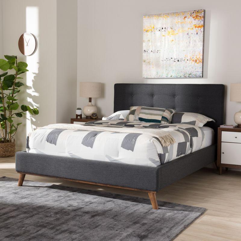 Valencia Mid Modern Fabric Platform King Bed Dark Gray - Baxton Studio: Upholstered Headboard, Tapered Legs