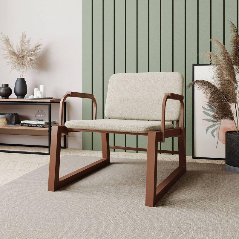1.0 Whythe Low Accent Chair Natural Linen/Corten - Manhattan Comfort: Faux Leather, Steel Legs, No Assembly Required