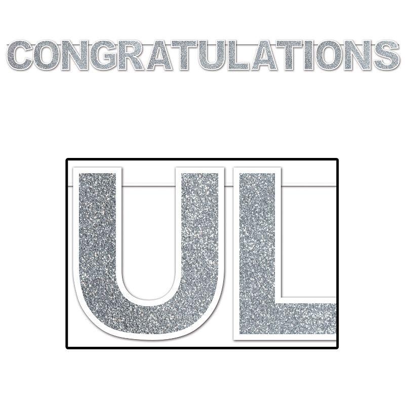 Beistle Glittered Congratulations Streamer, 8.5" x 11', (1/Pkg) Off-White