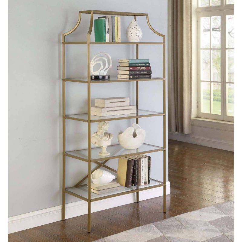 Coaster 70" Serena Modern 5 Tier Tempered Glass Shelves Bookcase Matte Gold