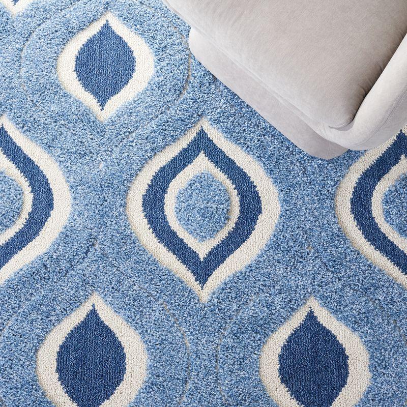 Blue Geometric Shag Synthetic Area Rug 5'3" x 7'6"