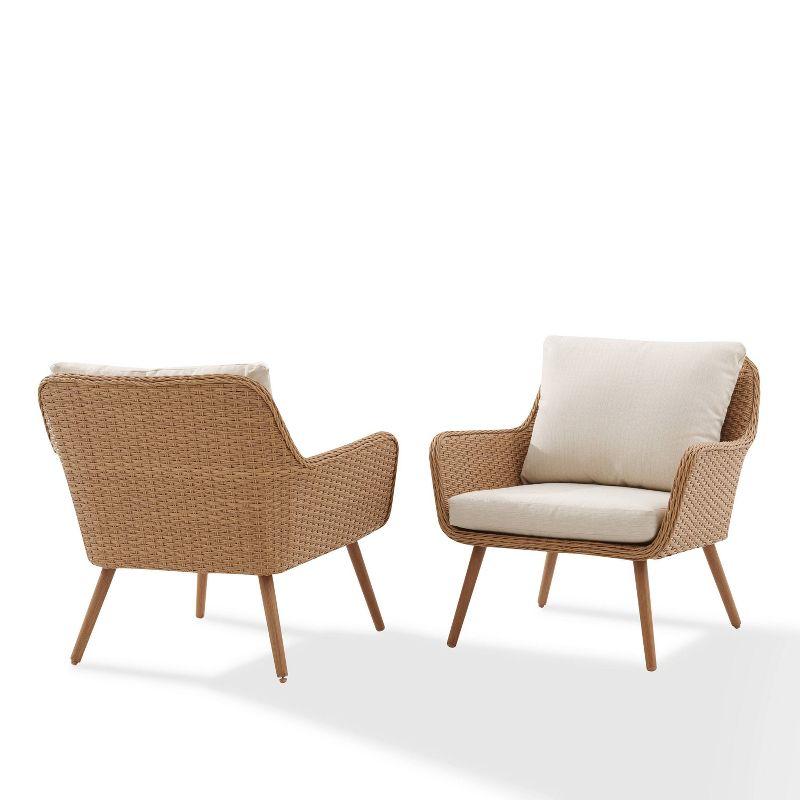 Landon 2pc Outdoor Wicker Chair Set - Beige - Crosley: Mid-Century Modern Patio Armchairs with Cushions, UV-Resistant