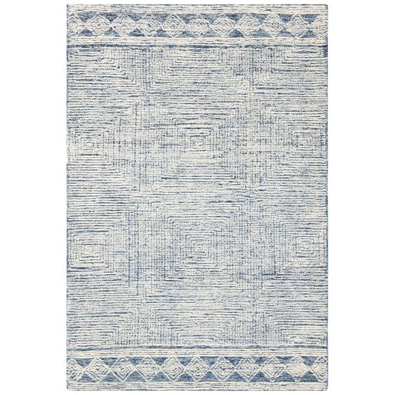 Ivory and Navy Abstract Hand-Tufted Wool Area Rug 4' x 6'