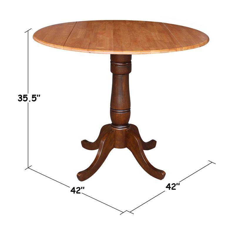 35.5" Brevin Round Dual Pedestal Drop Leaf Dining Table Cinnamon/Espresso - International Concepts: Compact, Counter Height