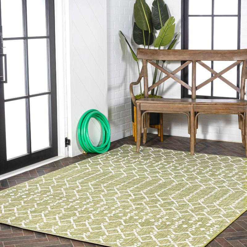 9' x 12' Ourika Moroccan Geometric Textured Weave Indoor/Outdoor Area Rug, Light Green/Cream - JONATHAN Y