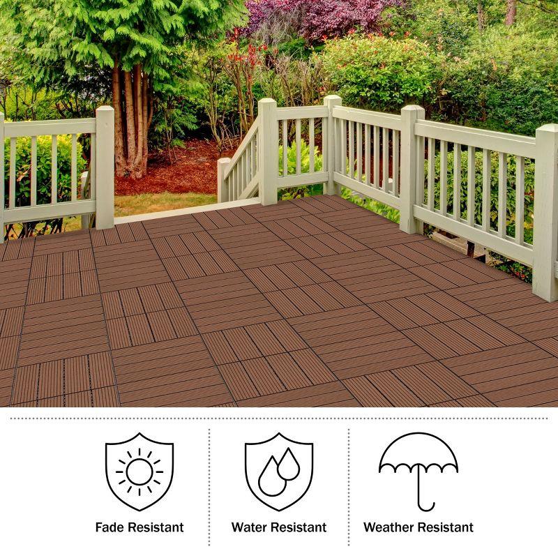 Deck Tiles - 6-Pack Wood Plastic Composite Interlocking Patio Tiles - 5.8SQFT Outdoor Flooring for Balcony, Porch, and Garage by Pure Garden