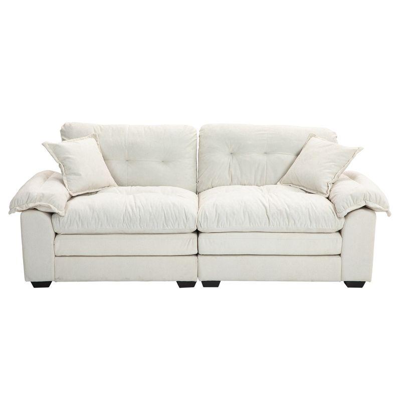84"W Chenille Upholstered Sofa, Deep Seat Loveseat Couch with 2 Throw Pillows & Memory Foam, Beige - ModernLuxe