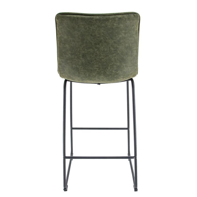 LeisureMod Brooklyn 29.9" Modern Leather Bar Stool with Black Iron Base & Footrest Set of 2