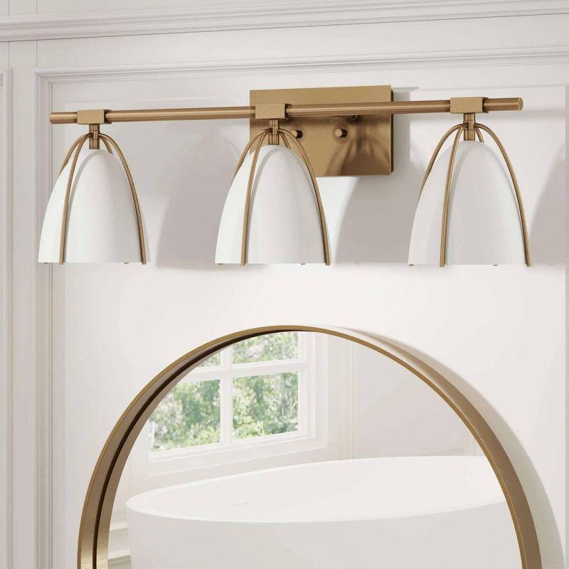 3-Light Aubrey Farmhouse Wall Light Fixture Gold Brass/White - Nathan James: Elegant Bathroom Lighting, No Bulbs Included