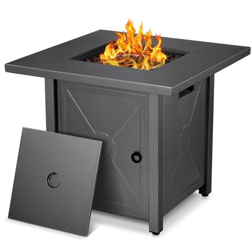 28'' Black Metallic Gas Fire Pit Table with Lid