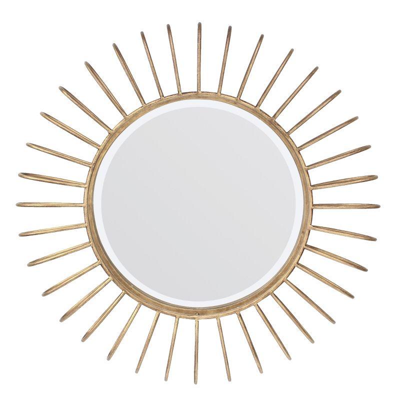 24" Gold Sunburst Round Wall Mirror with Beveled Glass