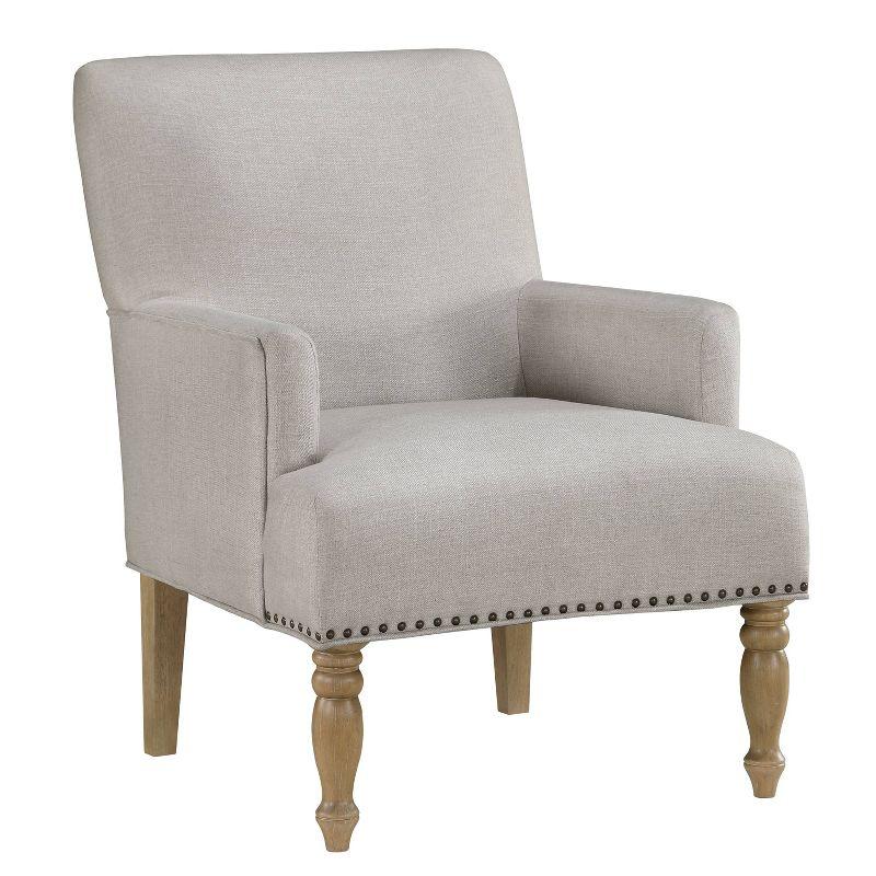 Comfort Pointe Anna Arm Chair Beige: Upholstered with Nailhead Trim, Wood Legs, Foam Fill