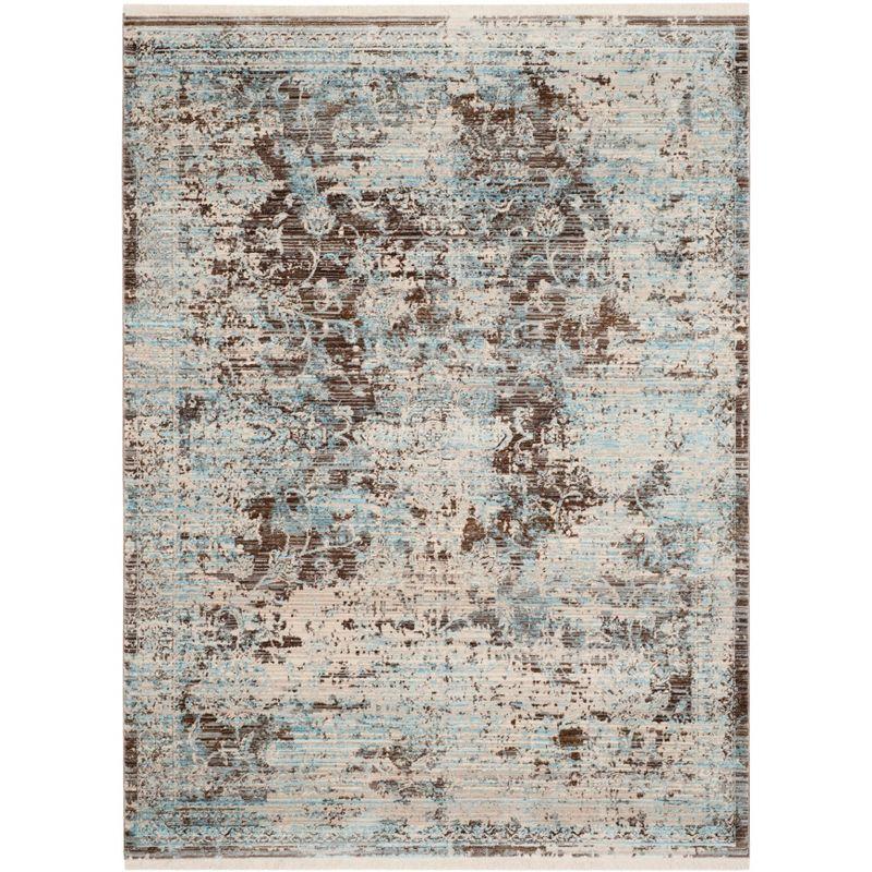 Light Blue and Brown Floral Motif 4' x 6' Area Rug