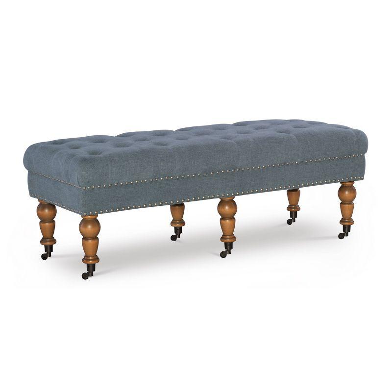 62" Washed Blue Linen Upholstered Traditional Bench