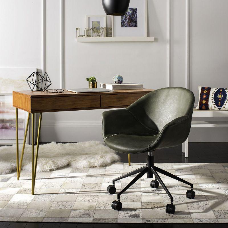 Ember Transitional Swivel Task Chair in Green Faux Leather and Black Wood