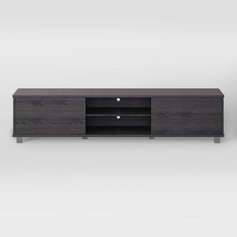 CorLiving Hollywood TV Stand for TVs up to 85" with Doors Wood Grain Dark Gray: Modern Media Console, Adjustable Shelves