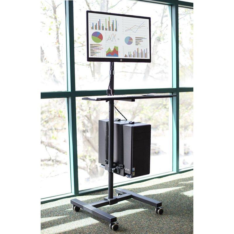 Mount-It! Height Adjustable Rolling Computer Cart, Workstation with Tray Monitor Mount & CPU Holder