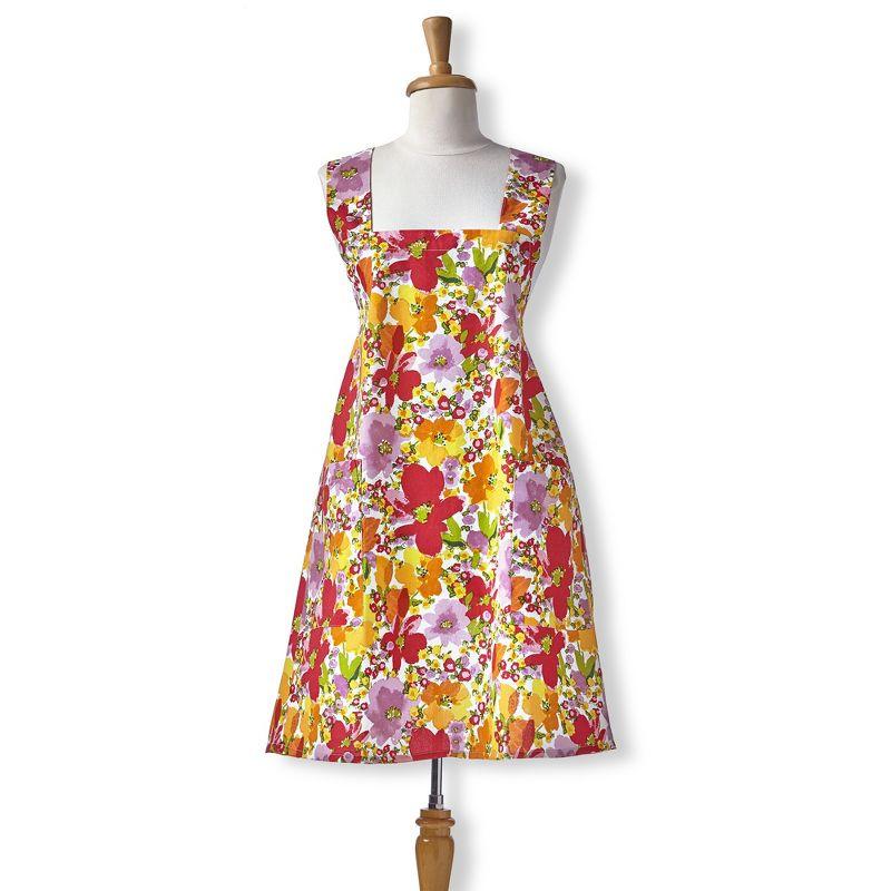 Springtime Floral Cotton Pinafore Smock Apron with Pockets