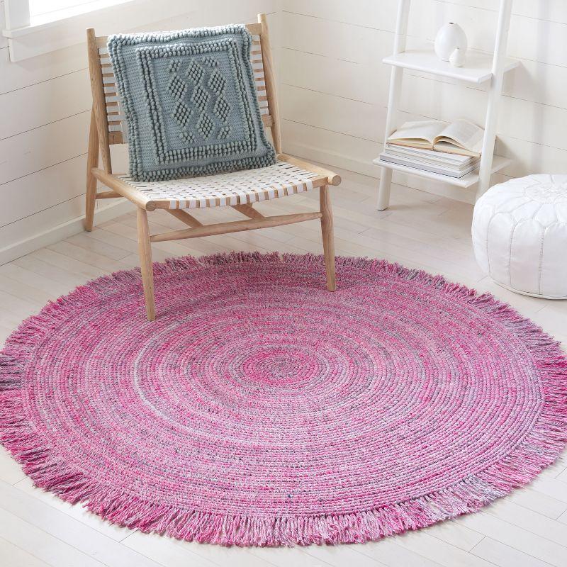 Handmade Pink and Ivory Braided Round Area Rug