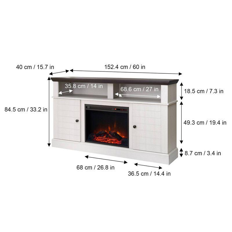 Eliana 60" White and Dark Oak Fireplace TV Stand with Cabinets