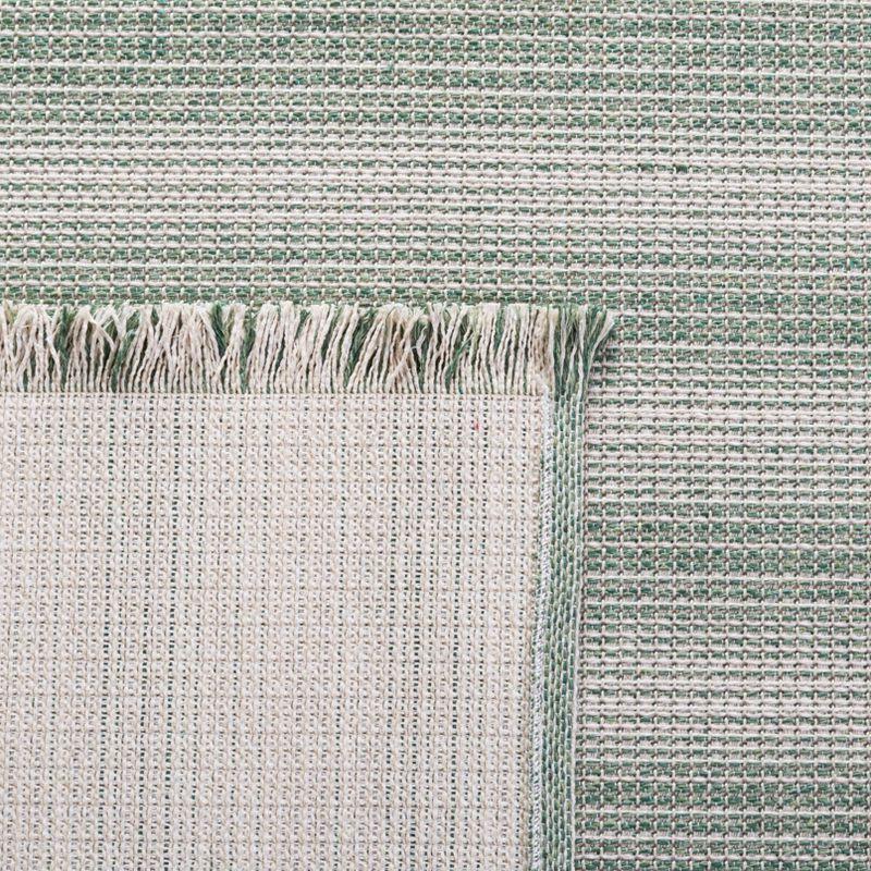 Ivory and Green Stripe Synthetic 5' x 7' Area Rug