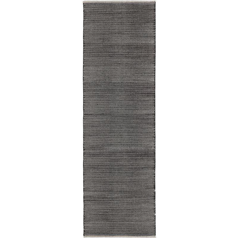Herringbone Black Handwoven Cotton Rug