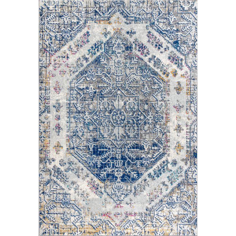 Reversible Blue-Cream 8' x 10' Synthetic Vintage Persian Rug