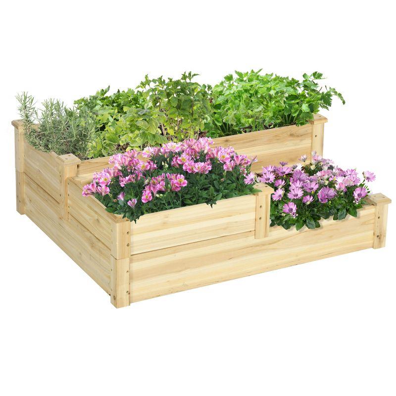 Outsunny 3 Tier Raised Garden Bed, Wooden Raised Flower Bed, Outdoor Planter Box Kit for Vegetables, Herbs, Flowers, 42.5" x 34.75" x 14.25", Natural