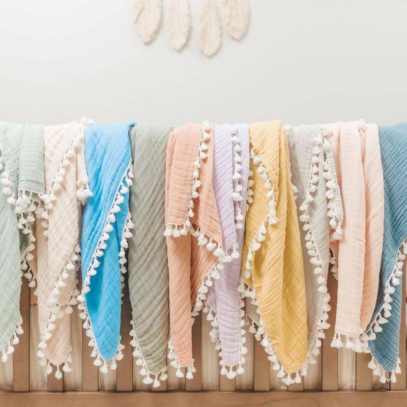 Moonstone Cotton Muslin Baby Blanket with Fringe Trim