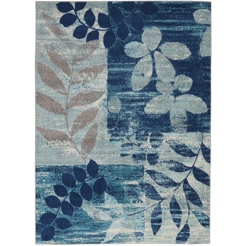 Nourison Tranquil 6' X 9' Navy/Light Blue Area Rug Distressed Farmhouse Botanical by Nourison