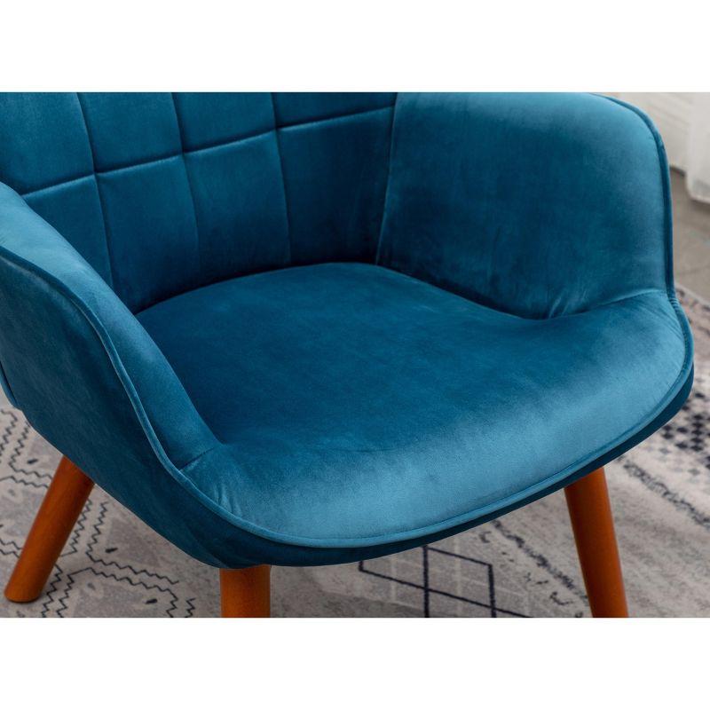 Roundhill Furniture Leiria Contemporary Silky Velvet Tufted Accent Chair with Ottoman, Blue