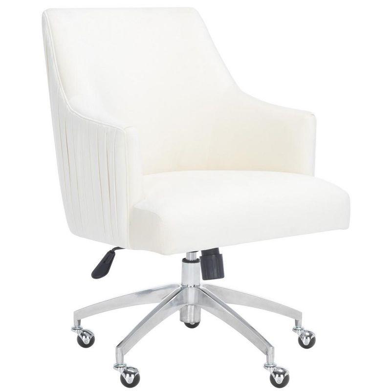 Cream Velvet Office Chair with Silver Base and Fixed Arms