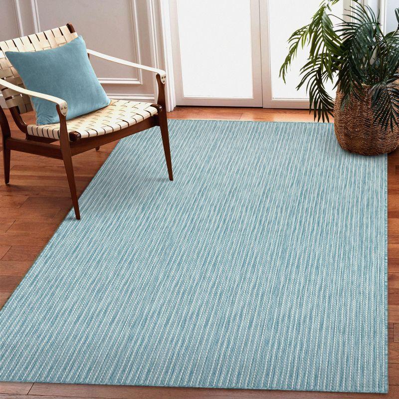 Aqua Stripe Easy-Care Rectangular Indoor/Outdoor Rug 3'9" x 5'7"