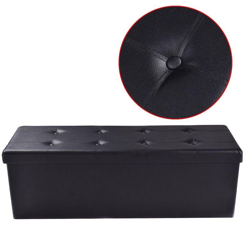Costway 45''x15''x15'' Large Folding Storage Faux Leather Ottoman Pouffe Box Stool Black