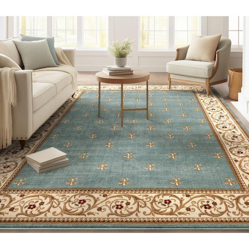 Well Woven Barclay Collection Fleur de Lis Light Blue 7'10" x 9'10" Area Rug - for Living Room, Bedroom, and Dining Room