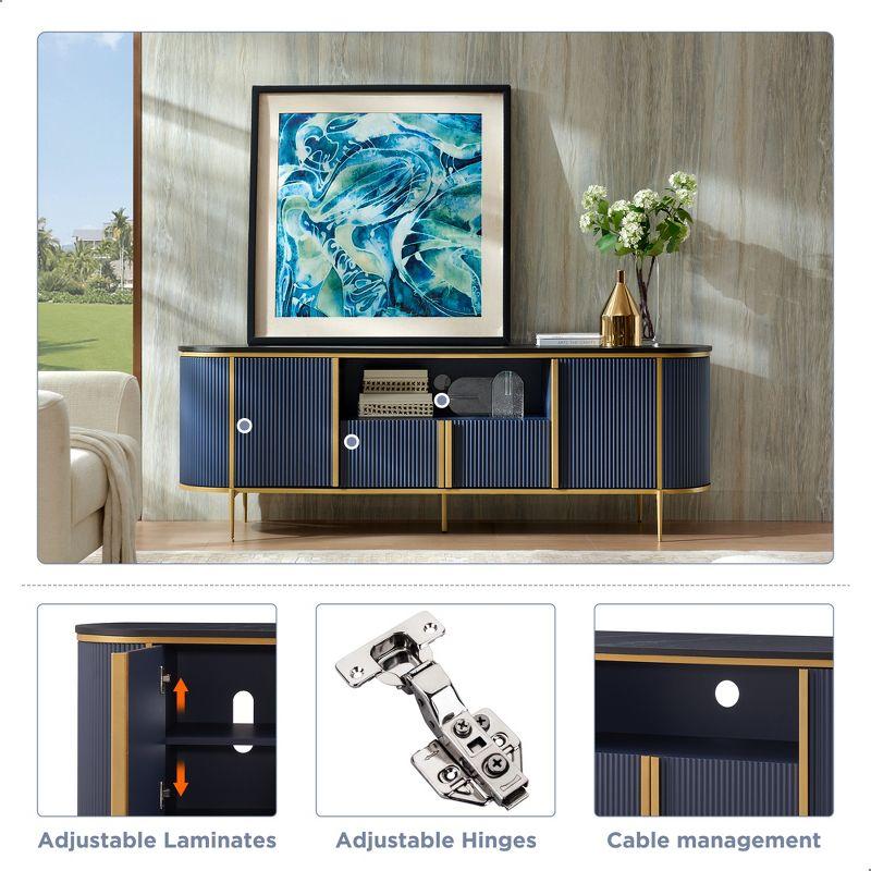 SinCiDo 70" Luxury TV Stand w/Faux Marble Top, Modern TV Console for TVs Up to 80 inches, Navy Blue