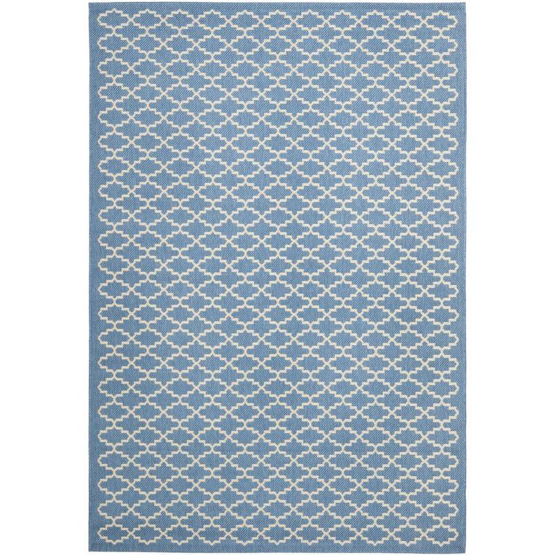 Blue and Beige Rectangular Synthetic Outdoor Area Rug