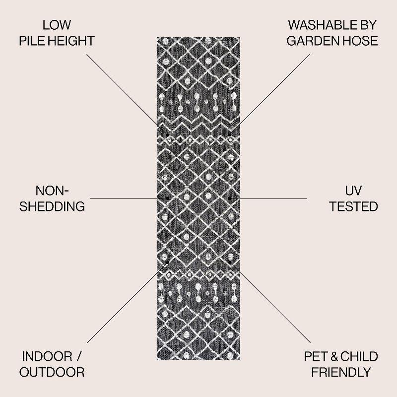 2'x10' Nokat Modern Bohemian Styled Indoor/Outdoor Runner Rug, Black/Ivory - JONATHAN Y