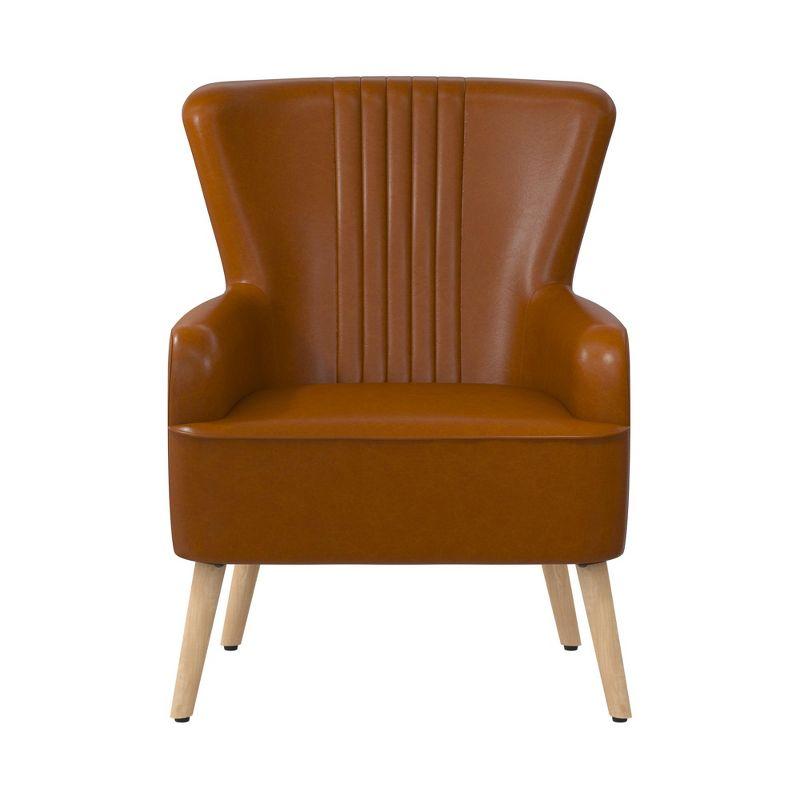 Novogratz William Accent Chair with Light Oak Legs, Camel Faux Leather