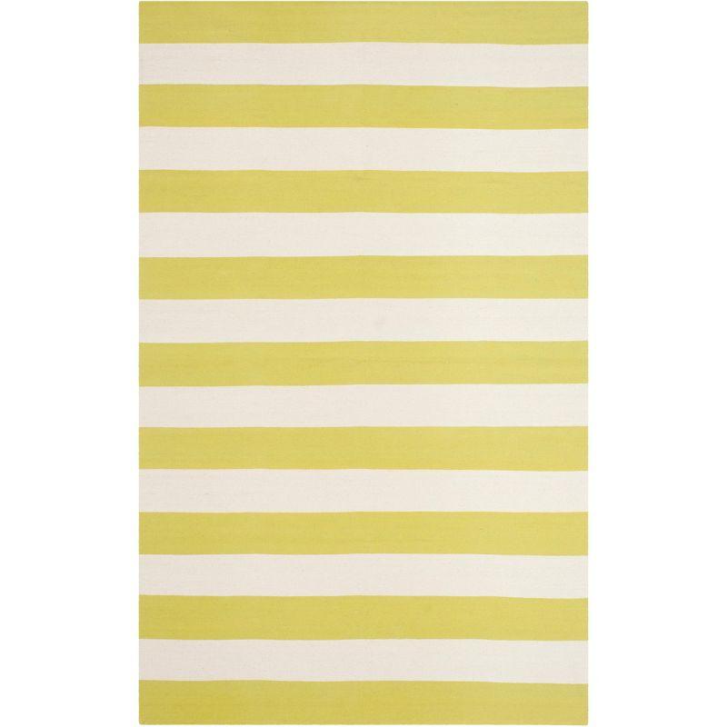 Ivory and Green Handwoven Cotton Striped Area Rug