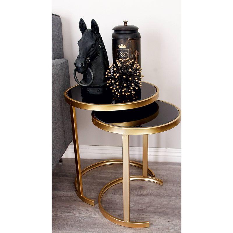 Elegant Gold Metal and Mirrored Glass Round Nesting Tables, Set of 3