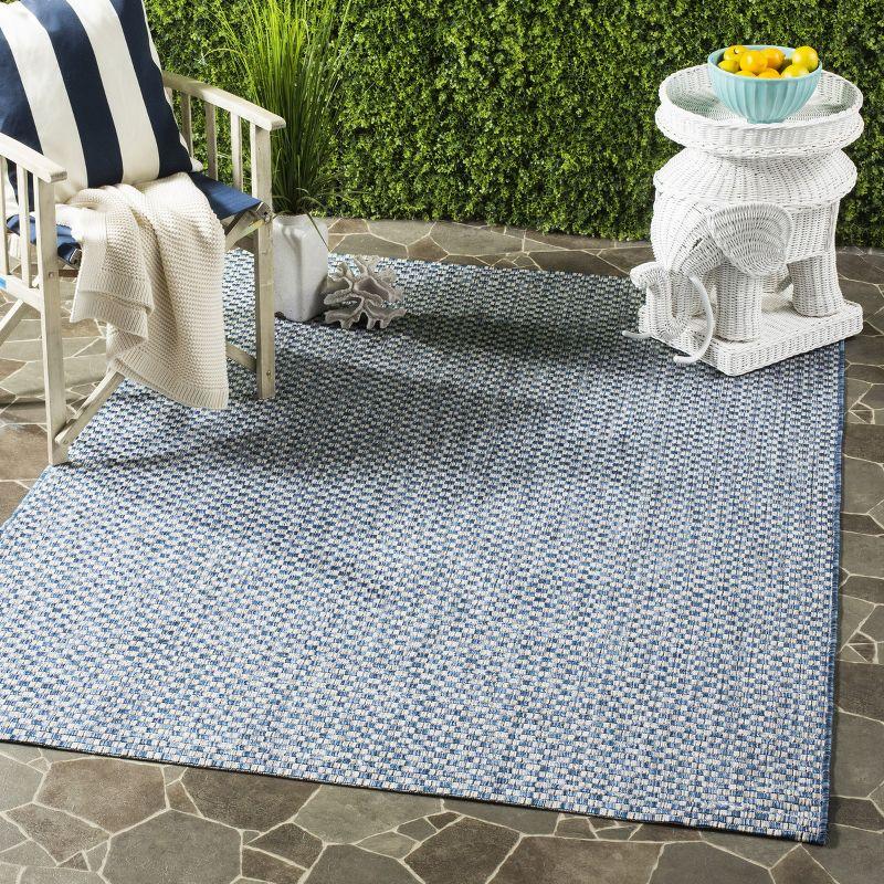 Blue and Light Grey Rectangular Synthetic Outdoor Area Rug