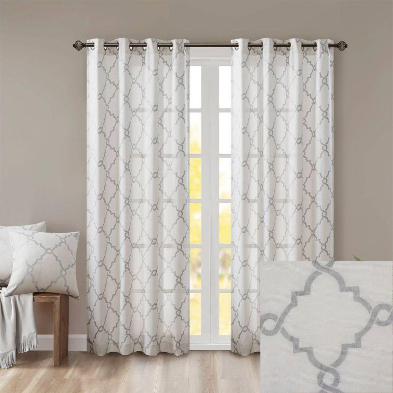 Fretwork Print Grommet Top Window Curtain Panel