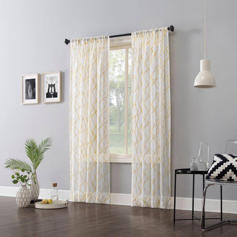 No. 918 Light Filtering Abstract Geometric Embroidery Rod Pocket Curtain Panel