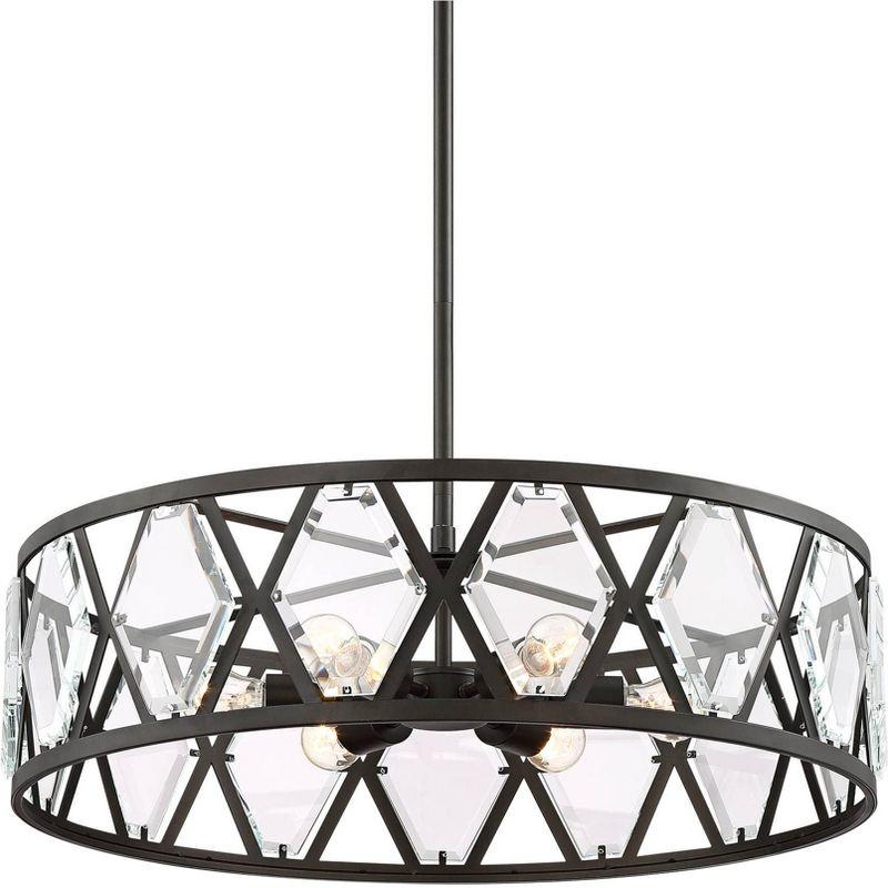 Elegant Bronze Crystal Drum Pendant Chandelier 31" Contemporary Sparkle