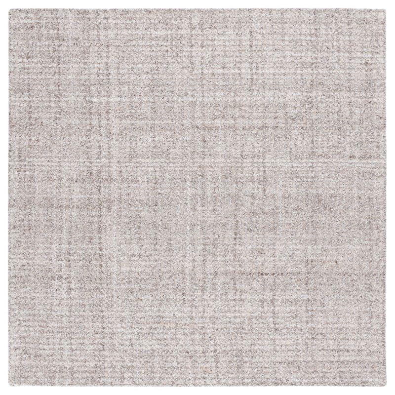 Light Brown and Gray Wool Tufted Square Rug, 6' x 6'