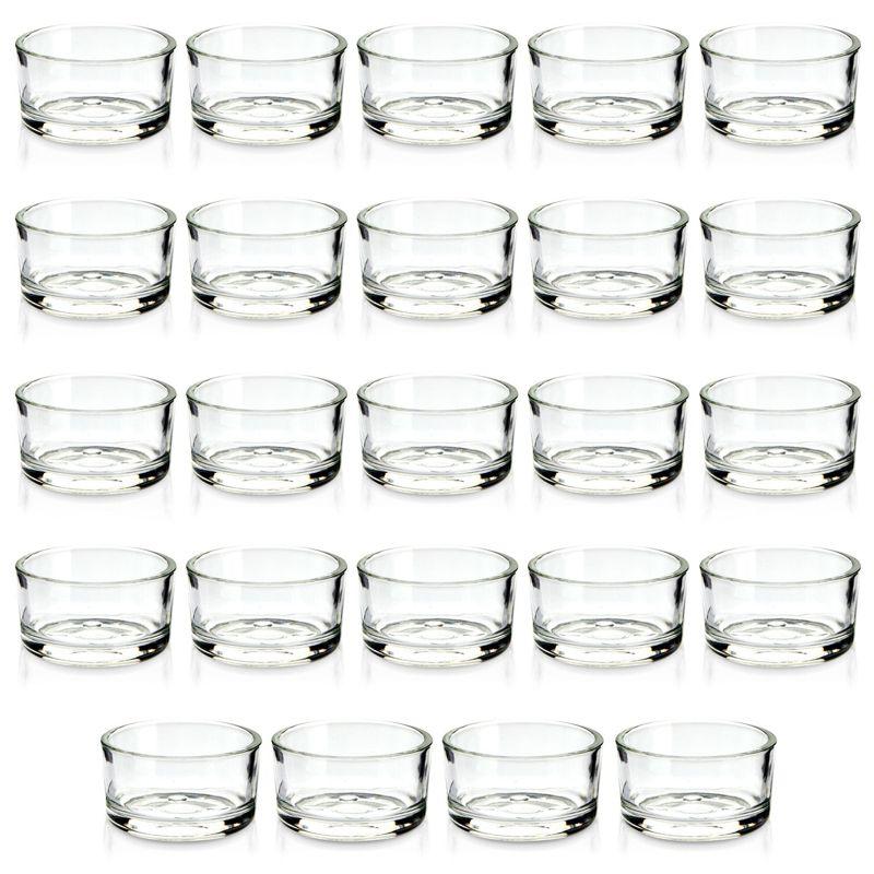 Juvale 24 Pack Clear Glass Short Tealight Candle Holders for Table Centerpieces, Wedding Receptions, Party Decorations, Restaurant Tables, 1 x 2 In