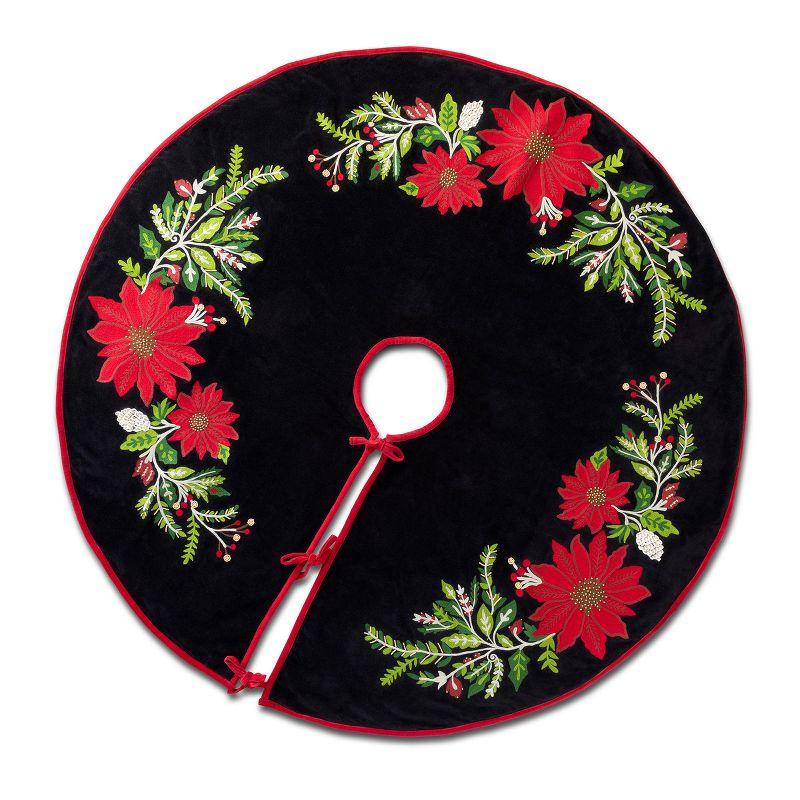 Black Velvet Poinsettia Embroidered 32'' Tree Skirt